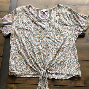 Lucky Brand Multicolor Floral Tie-Front Blouse medium
